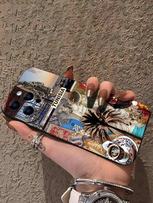 1 pezzo Custodia protettiva morbida e personalizzata per telefono, con motivi architettonici tradizionali tunisini, gatti, cibo e paesaggi, adatta come regalo per fidanzata, migliore amica, moglie, zia, capo, sorella, compagni di classe, insegnante, compleanni e festività - finitura opaca nera, compatibile con 13/16/15/14/13/12/11/Pro/ProMax/X/XR/XS/XSMAX/7/8/PLUS e modelli, impermeabile, antiurto e resistente ai graffi