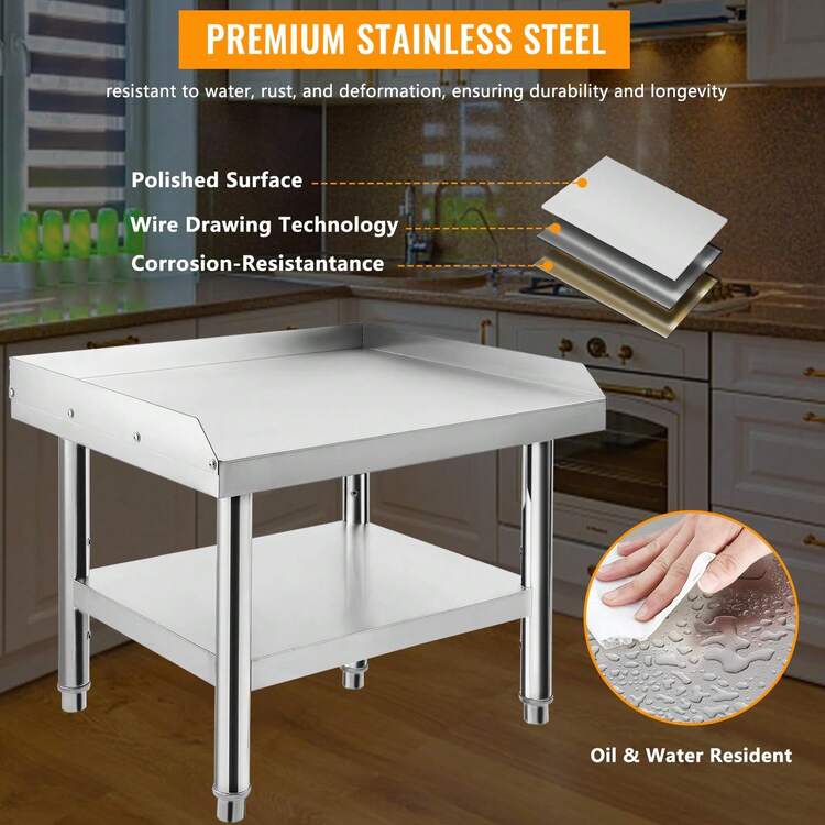 Danolapsi Stainless Stee Grill Stand Table 36"X28"X24" ,1000 Lbs Top Shelf Capacity, 220 Lbs Bottom Shelf Adjustable Legs With 2" Edge Baffle For Hotels,Homes,Commercial Kitchens - 銀色 - 查看 6