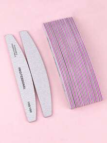 3/5/10支装灰色专业新月形指甲锉，双面修甲工具，80/80、100/100、100/180、180/240目砂纸 - 淺灰色 - 查看 4