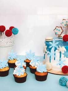 50Pcs Edible Snowflakes Blue Cupcake Cake Toppers Decoration For Christmas Winter Frozen Theme Party Supplies