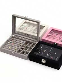 Jewelry Box With Classification, Dividers, Jewelry Organizer Box, Transparent Jewelry Box, Earring And Ring Box, Portable Storage Box - Grey - View 6