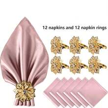 12pcs Gold Flower Napkin Rings & 12pcs Rose Gold Napkin Rings Set, Suitable For Wedding, Party, Ball, Event, Outdoor, Daily, Anniversary, Celebration Table Decor - Multicolor - View 11