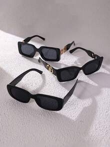 2 件/3 件女士复古方形眼镜，适合日常生活、海滩度假、户外旅行、装饰链、经典黑色、成人派对礼物、节日配饰、基本秋冬女装、商务休闲礼物、海滩配饰
