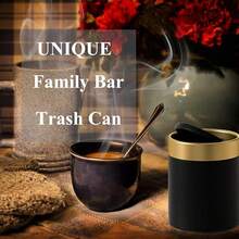 Local Shipping    Metal Small Tiny Mini Trash Bin Can,Mini Trash Can With Lid,  Mini Countertop Trash Cans For Desk Car Office Kitchen, Swing Top Trash Bin 1.5 L/0.40 Gal - 黑色 - 查看 3