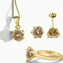 4ct Total Moissanite 3pcs Jewelry Set For Women | 1ct Ring + 1ct Necklace + 2x1ct Earrings | Wedding & Engagement Collection | Perfect For Daily Wear, Dating & Gifting To Lovers, Friends, Family