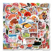 64 件/包可爱水彩日本旅行复古浪漫怀旧神秘美学涂鸦贴纸，可爱卡通趣味动漫美学标签贴纸适用于乐器装饰剪贴簿自粘文具卡片信封节日礼物青少年派对用品奖励激励，适用于学校用品，返校