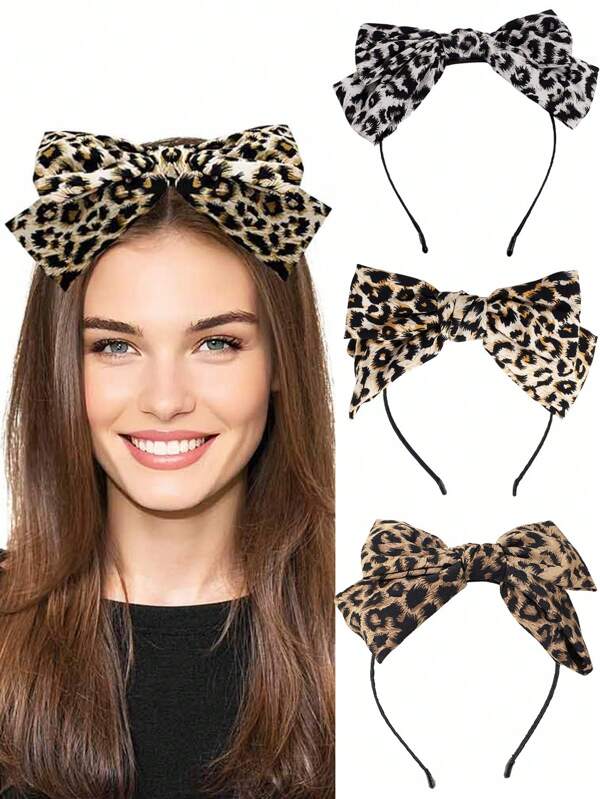 Women's Leopard Bow Headband, Fabric Decor Stylish Accessory For Daily Wear, Party, All Seasons, Hair Band, Diadema, Hair Hoop