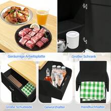 VA-Cerulean Kitchen Trolley With Wooden Top, Kitchen Trolley With Drawers And Shelves, Country Style Kitchen Trolley, Mobile Kitchen Trolley, Black. - Black - View 6