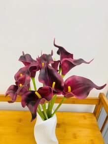 1/10pcs Elegant Dark Purple Calla Lily Artificial Flowers Suitable For Wedding, Party, Living Room, Bedroom, Dining Table, Office, Gift, Floral Arrangement, Garden Decoration, Home Decoration, Room Decoration