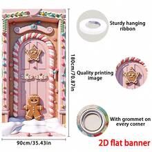 1 件圣诞姜饼人设计门横幅，35.4 英寸 X 70.8 英寸，耐用涤纶材料，圣诞装饰，圣诞派对装饰，室内外均可，非常适合门廊、庭院、车库和家庭装饰 - B款35.4inX70.8in(90cmX180cm) - 查看 2