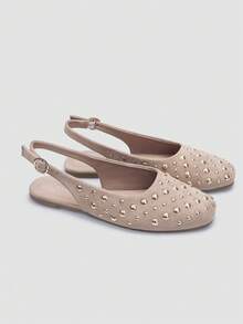 Giày bệt đính sequin thời trang cao cấp mới của ADAMUMU dành cho nữ, thoải mái, dễ thương cho cả mặc hàng ngày và dự tiệc, kỳ nghỉ và mùa xuân/hè. - Màu be - Xem 2