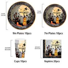 10pcs/20pcs/50pcs Halloween Disposable Paper Plate Set, Halloween Party Disposable Paper Plates, Cute Halloween 9-Inch/7-Inch Paper Plates, Paper Cups, Napkins, Suitable For Halloween Table, Halloween Party Decorations, Party Supplies - Multicolor - View 9