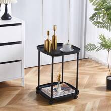 1pc Modern Simple Creative Coffee Table With 2-Tier Storage Shelves, Suitable For Living Room, Bedside, Bedroom And Office, Milky & Oil Style Coffee Table, Easy To Assemble