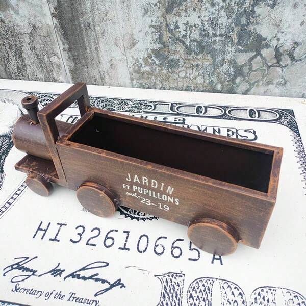 1 pieza Maceta de hierro, con forma de tren creativa, estilo retro, adecuada para patio, balcón, jardín, plantación de suculentas en la mesa, 35.5cm*15.5cm*10.5cm
