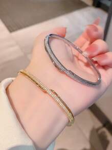 1 件时尚精致的方晶锆石简约设计奢华百搭女士珠宝，适合日常佩戴 - 時尚手鐲 - 查看 3