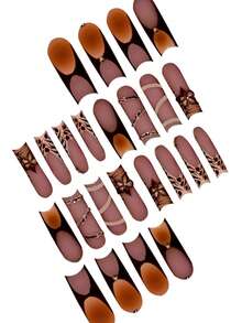 24 片长方形按压指甲，欧美法式豹纹浮雕花朵夏季美甲用品，Y2K 辣妹风格，全覆盖易粘贴设计，适合女士和女孩旅行、度假、聚会 - 彩色 - 查看 2