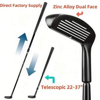 二合一高尔夫训练器 - 双面切杆/推杆机，可调节 22-37 英寸锌合金右手/左手