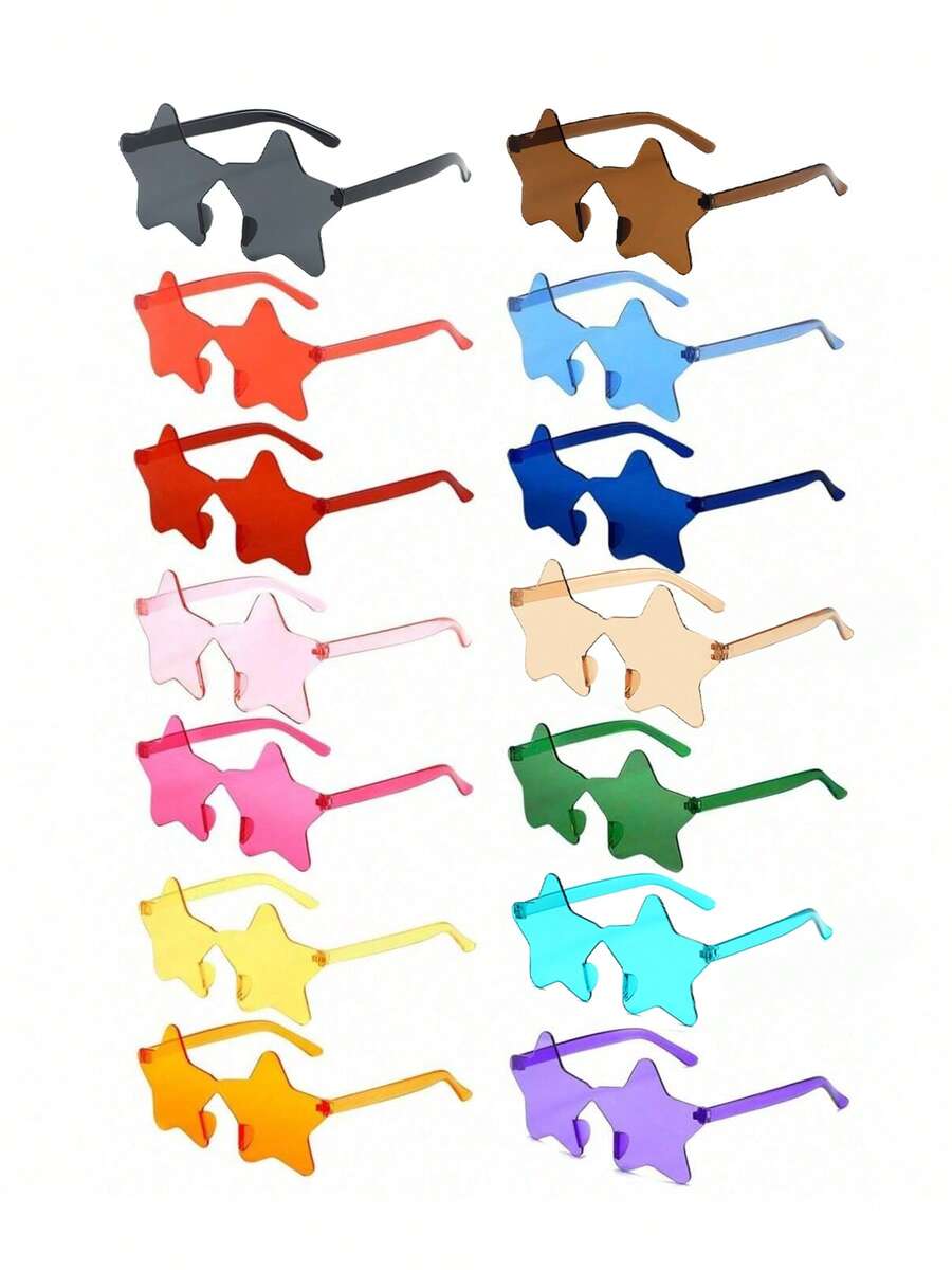 14副无框眼镜，星形无框眼镜，透明糖果色眼镜，男女皆宜，派对礼物，非常适合泳池派对、沙滩派对、夏季派对、生日派对、嘉年华、复活节、趣味活动或派对小礼品（颜色随机）