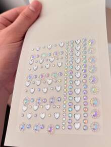 4 件套闪亮水钻亚克力水钻粘合心形、花朵和条形仿珍珠贴纸，适用于面部和头发、指甲，男女直发，适合 DIY 派对、学校派对、派对、舞台表演、角色扮演、面部和头发装饰 - 时尚、易于使用的发饰和装饰贴纸，送给朋友和家人的圣诞礼物，星星太阳贴纸 - 彩色 - 查看 14