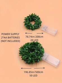 1pc 1/2/5m LED Green Vine Leaf Copper Wire Fairy String Lights, DIY Artificial Flower Wreath, Battery Powered, Wedding Party Holiday Decor Lamp String,Bedroom Wall Decor Leaf String Light,Outdoor Garden Decor LED Light String - Green - View 11