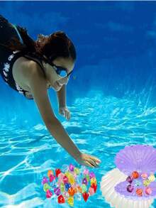 6/10/15pcs Diving Gem Pool Toys Sand Toys, Diamond Treasure Chest Swimming Gems Pirate Diving Toy Set Underwater Swimming Toy Game Gifts (Golden) - Multicolor - View 5