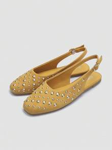 ADAMUMU New Women's High-Fashion Comfortable Sequin Flat Shoes, Cute For Everyday And Party Wear, Holiday & Spring/Summer - Mustard Yellow - View 2