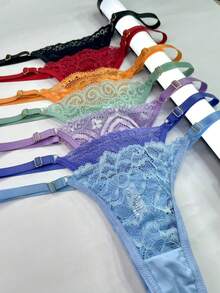 Kit Of 10 Women's Lace Thong Panties With Side Adjustment - Multicolor - View 9