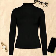 Women's Blouse With High Round Neck And Long Sleeves Cacharrel Style Basic Solid Color Casual Or Office Wear Autumn Winter Fashion