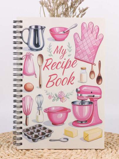 1pc Recipe Notebook - Kitchen Journal, With Cute Cooking Utensil Patterns, Soft Pink And Floral Designs, Ideal Gift For Home Cooks, Baking Enthusiasts And Meal Planners - Perfect For Foodies And Cooking Lovers, Recipe Book, Designed With Fun, Comfortable Grip, Durable Spiral Binding, Baking Diary, Elegant Planner, High-Quality Paper, Gourmet Planner, Food Lover