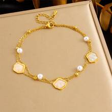 1 件优雅贝壳心形蝴蝶吊坠女士双层珍珠脚链，时尚、闪亮、性感风格，夏季海滩脚链，珠宝礼物脚链，送给美丽女士的完美节日礼物