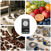 0.001g 高精度珠宝秤，黑色，带透明防尘罩，迷你便携式实验室电子秤，归零，计数功能，LCD 背光，适用于珠宝、钻石、黄金称量、颗粒计数/实验室试剂分配，包括砝码、镊子、托盘（不含电池） - 彩色 - 查看 9