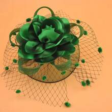 Elegant Floral Bridal Wedding Charming Headpiece Party Stage Hair Accessory Hat Organza Veil Decor Hat, Green, Tiny Hats, Derby Hat, Mini Fascinator, Mini Top Hat , Mini Cap, Rave Accessories