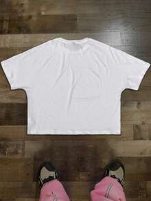 Manfinity Streetrush Men Vacation Round Neck Funny Graphic Short-Sleeved T-Shirt, Oversized Cartoon Head Pattern, Ins Street Loose Top, Boyfriend Gift - 白色 - 查看 2