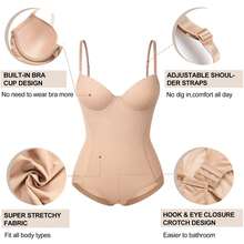 Built In Bra Women Shapewear Bodysuit Tummy Control Body Shaper Underwear Slimming Belly Abdomen Waist Compression Shelf Bra Tank Top - 米色 - 查看 4