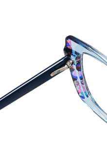 LINFEMAND Unique Cat Eye Multi-Color Block Decor Fashion Non-Prescription Glasses, High-End Clip-On Design For Party, Festival Gift For Women - Clear - View 9