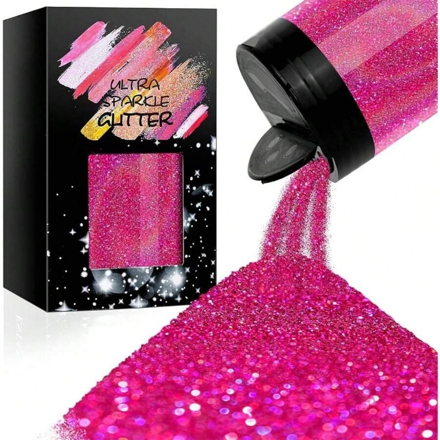 Metallic Ultra Fine Glitter, 7.41Oz/210G Resin Glitter Powder Sequins Flakes, 1/128" Holographic Iridesnt Glitter For Resin Tumblers Art Crafts, Hair Fa Body Nail Glitter(Black) - 品紅 - 查看 1