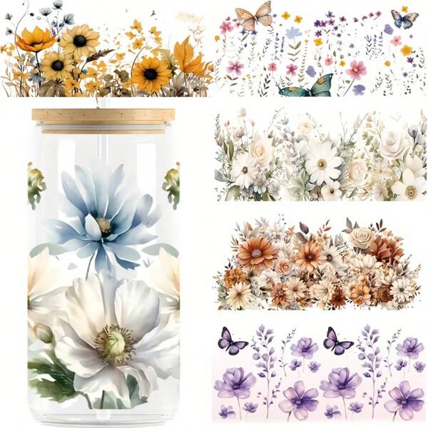 6 Blatt Blumen Schmetterling UV DTF Tassenwraps für 16 OZ UV DTF Tassenwraps, Affirmations wasserfeste UV DTF Transferaufkleber für Glas Tasse Becher DIY Basteln, für Schulbedarf, Rückkehr zur Schule
