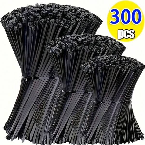 300 条黑色自锁尼龙扎带 - 适用于室内/室外的重型电缆管理，用于电缆、电线、电脑线的安全捆绑设计 - 花园和家庭组织，用于整理电缆的扎带，户外电缆管理，坚固的结构
