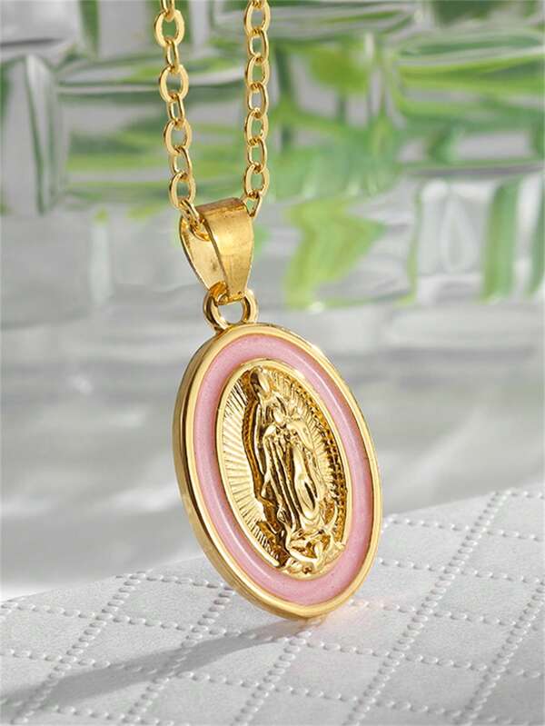 1pc Vintage New Jesus & Virgin Mary Copper Pendant Necklace, Unisex Lucky Amulet Jewelry Gift