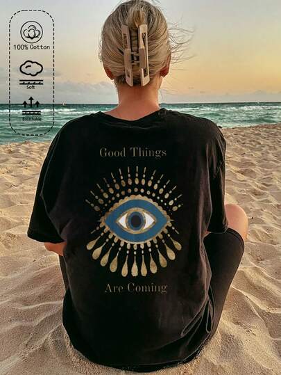 Camiseta feminina 100% algodão, estampada, primavera/verão, todas as estações, novo estilo, moda, macia, respirável, casual versátil, roupa de verão confortável, material de algodão puro, uso ao ar livre, uso diário, moda urbana, caimento solto