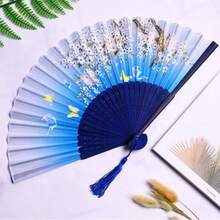 1 件随机复古风格折扇，流苏夏季扇子，便携，适合男士、女士、学生、汉服、舞蹈