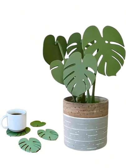 3D Printed Monstera Leaf Magnetic Coaster, Creative Green Plant Design, Nonslip Anti-Stain Heat-Resistant Silicone Material, Ideal For Dining Table, Kitchen, Desk Decor, And Holiday Gifts