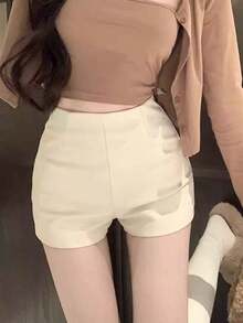 PU pantalones cortos de las mujeres verano / otoño picante chica de cintura alta delgada pantalones ajustados calientes - Blanco - Ver 3