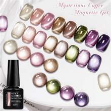 MEET ACROSS 8件套神秘咖啡猫眼凝胶指甲油套装，包含磁棒，7毫升果冻玻璃珠效果磁性猫眼凝胶指甲油，半永久可卸UV凝胶指甲油，适合夏季美甲、DIY居家美甲和美甲沙龙美甲。 - 彩色 - 查看 6