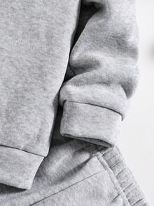 Toddler Cartoon Print Warm Crew Neck Sweatshirt And Pants Set - Grey - View 5