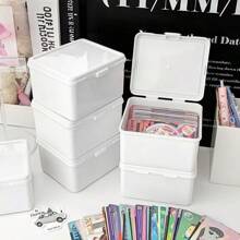 白色翻盖收纳盒 - 桌面防尘卡片和文具收纳盒 | 保持桌面整洁，方便取用，坚固的纸板材质 - 必备的办公室/家居收纳盒