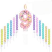13pc Number 0-9 Digit Birthday Candles,Macaron Style With Glitter Sequins, Suitable For Birthday Party Cake Decoration, Suitable For Anniversary Parties,Suitable Wedding Anniversary , Suitable For Cute Pet Theme Cake Decoration Candles, Cake Decoration Pure Handmade DIY,Preferred Gift - Multicolor - View 15