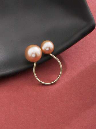 1pc Minimalist Pearl Opening Ring For Women, Ins Style