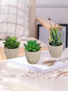 3 件人造多肉植物带花盆，人造植物，桌面装饰，绿色装饰，工厂定制，多年生装饰，四季装饰，学校宿舍办公室装饰，户外派对活动节日生日派对装饰，家居酒店餐厅客厅卧室婚宴厨房花园装饰，春夏装饰 - 綠色 - 查看 7