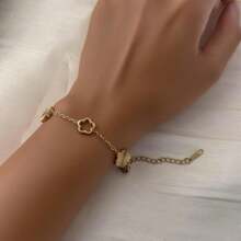 1pc Fashion Hollow Rhinestone Flower Decor Adjustable Lucky Bracelet, Non-Fading High-End Polished Braided Bracelet For Women, Daily Wear And Gift